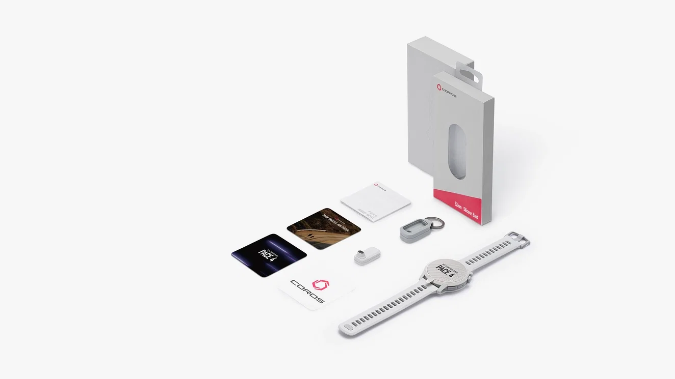 COROS PACE 4 conținut cutie - ceas, brățară silicon, adaptor încărcare, ghid