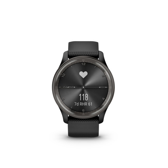 Garmin - vivomove Trend - Ramă Neagra din oţel inoxidabil - carcasa neagra - bratara silicon neagra