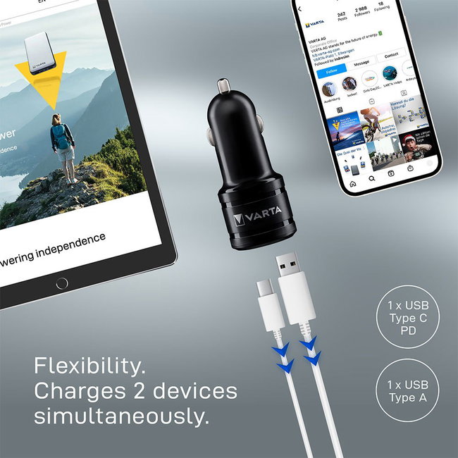 Varta - incarcator masina Car Charger Dual USB Fast 30W - mufa USB-C + mufa USB-A