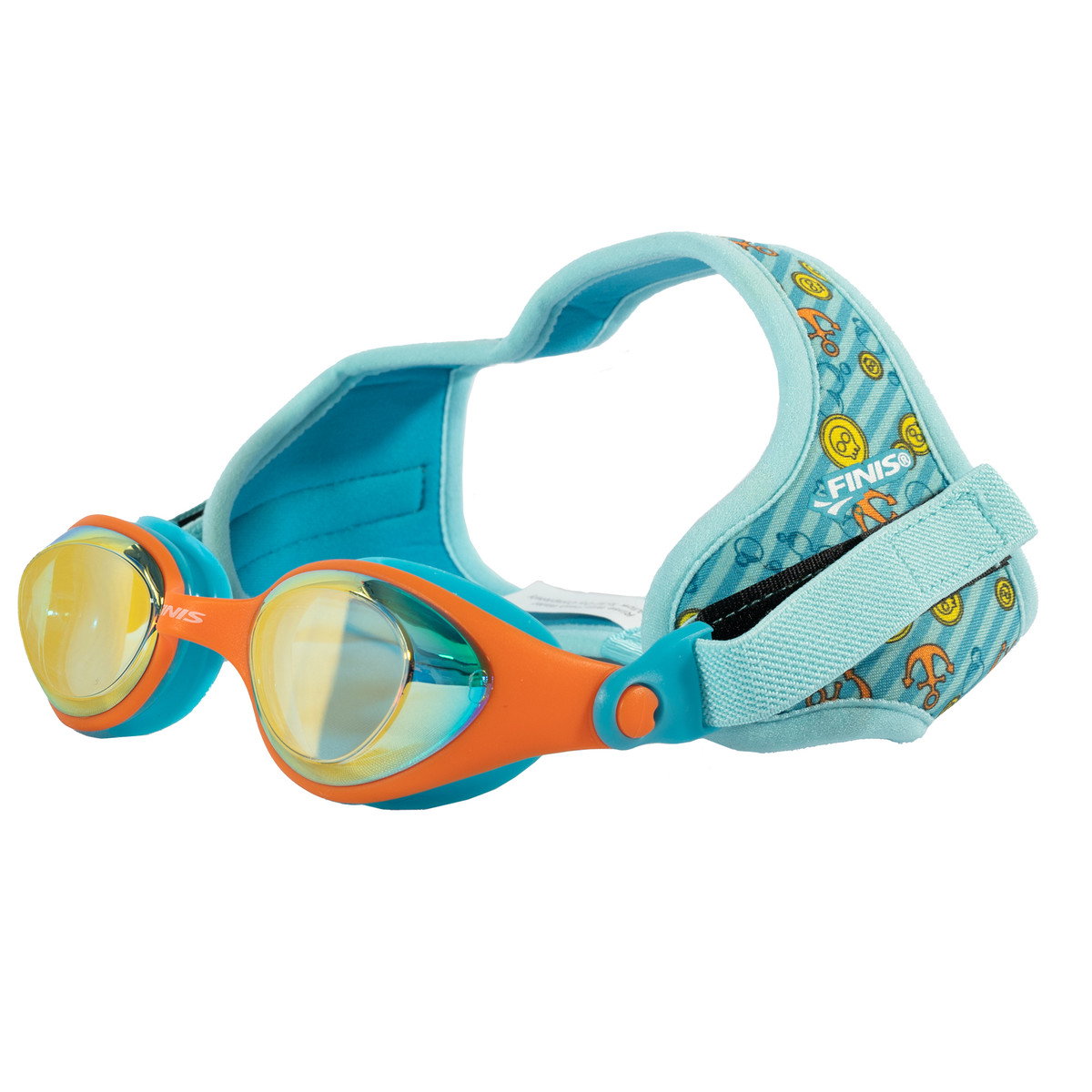 Finis Finis - ochelari inot pentru copii DragonFlys treasure mirror - albastru deschis portocaliu cu lentile oglinda