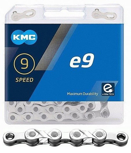 Bicycle Chains Lant KMC E9 Silver 9 viteze, 122 zale, Ebike, Argintiu