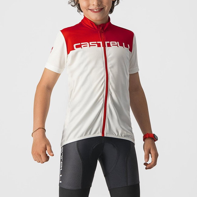 Tricou cu maneca scurta Castelli Neo Prologo, pentru copii, Alb/Rosu, 8A