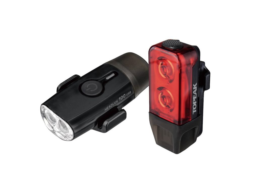 Topeak Faruri Set Topeak PowerLux Combo TMS098, Fata HeadLux 100Usb, Spate TailLux 25 Usb - Negru-Rosu