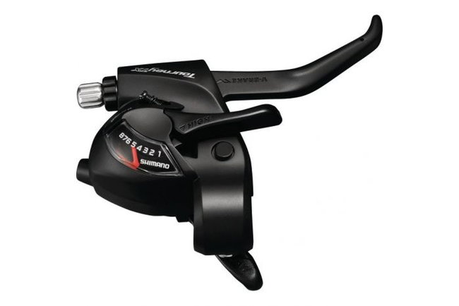 Maneta schimbator-frana Shimano Tourney TX, ST-TX800-R, dreapta-spate, 8 Viteze, cablu 2500mm, EZ-FIRE PLUS, pentru V-Brake, negre