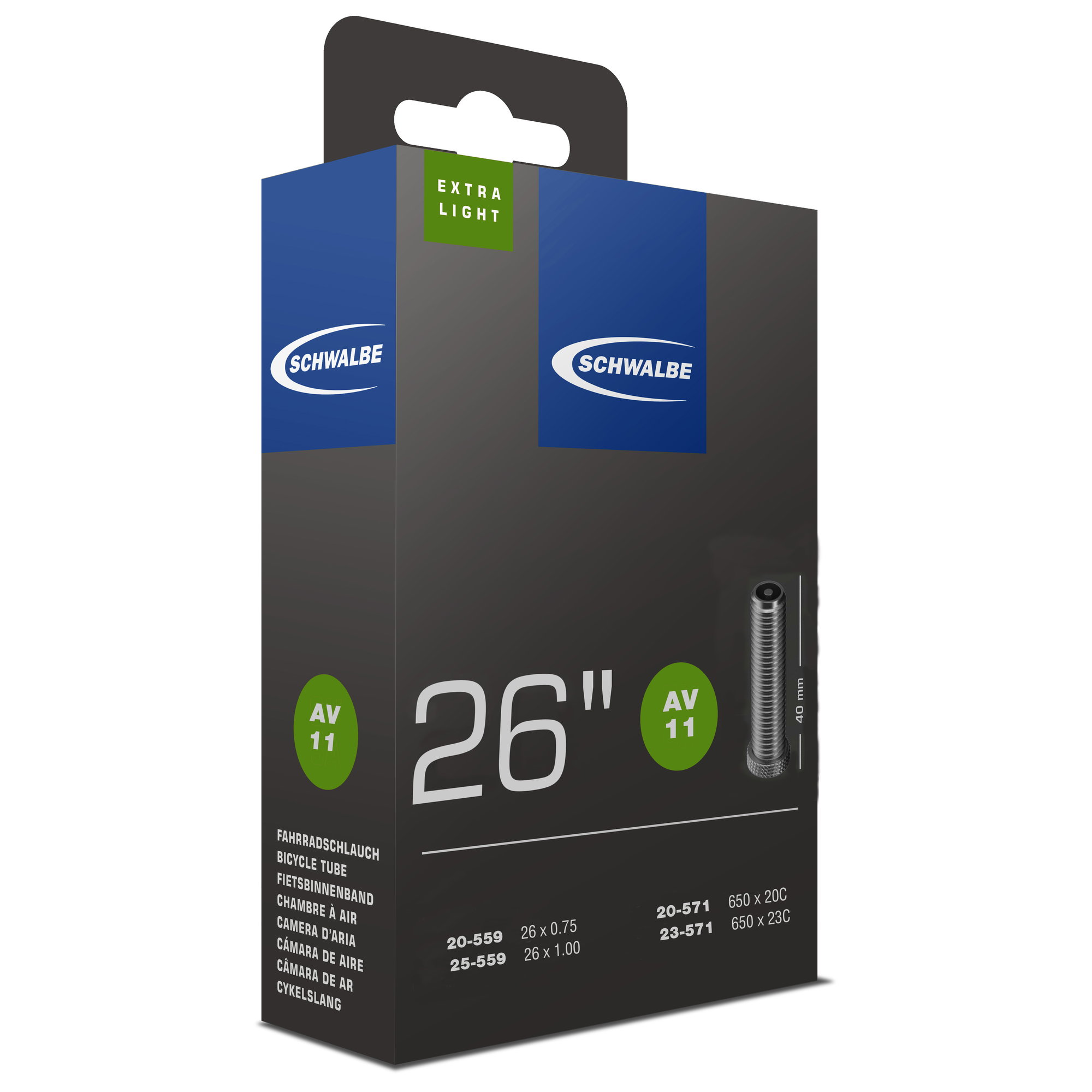 Bicycle Tubes Camera SCHWALBE AV11 26'' EXTRA LIGHT 20/25-559/571 IB AGV 40mm