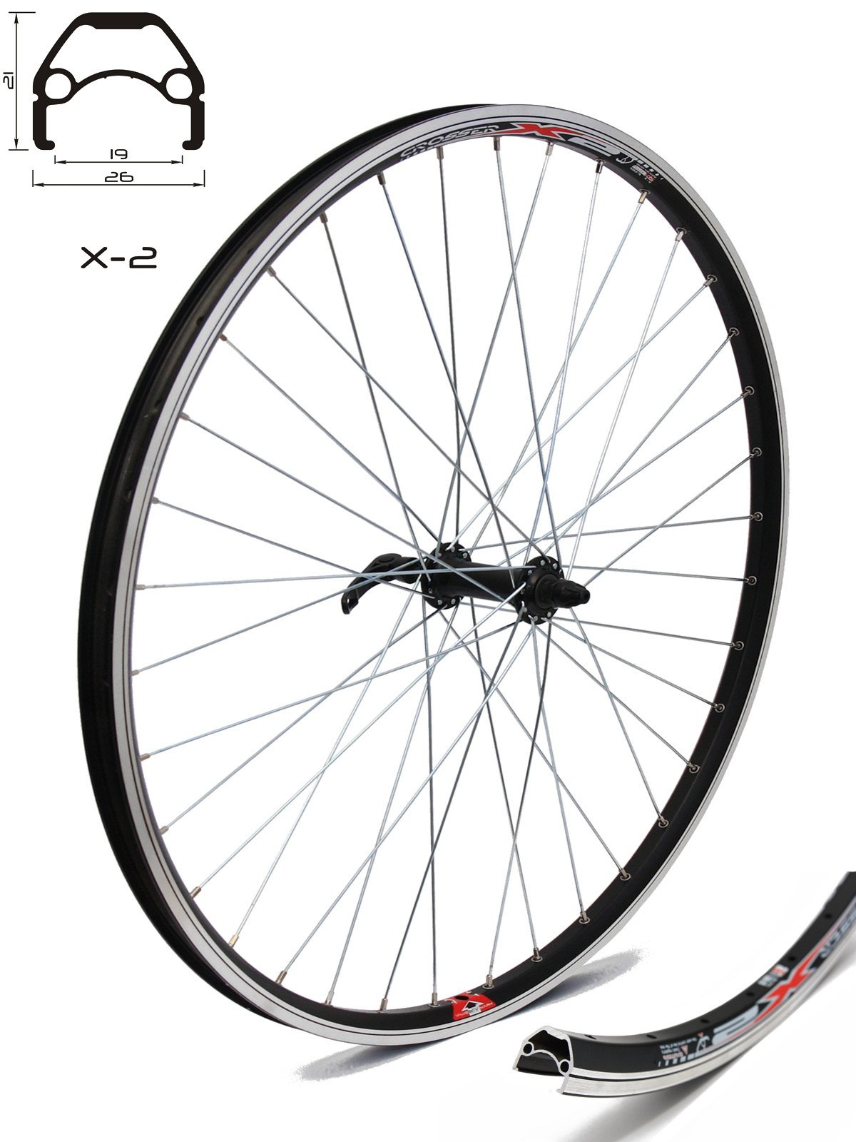 Crosser Roata CROSSER X2 36H 26" Fata QR Disc capsata Negru