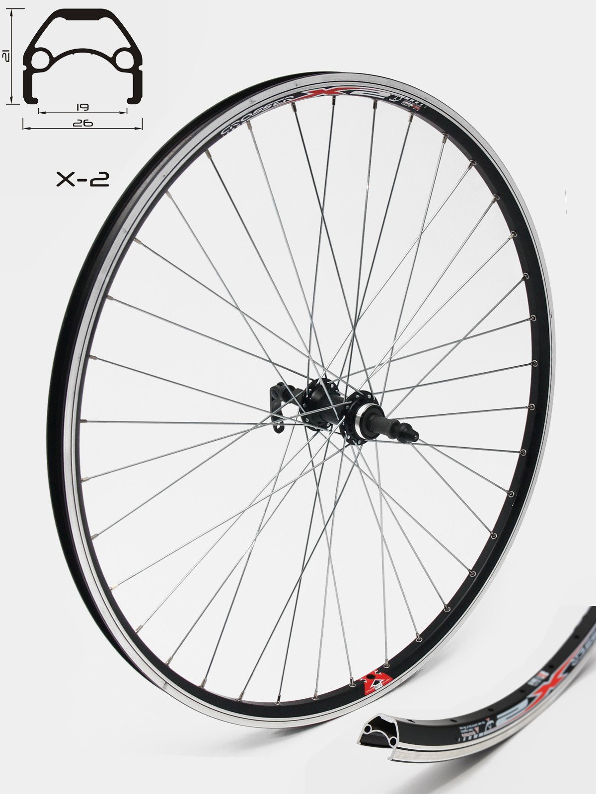 Bicycle Wheels Roata CROSSER X2 36H 26" Spate QR capsata Negru