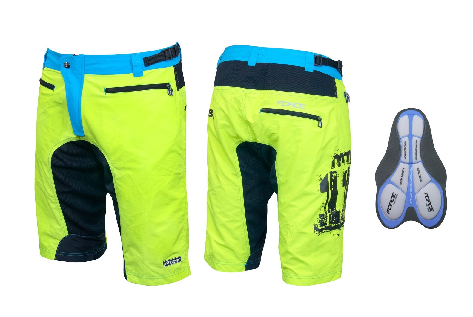 Force Pantaloni scurti Force MTB-11 cu interior detasabil galben fluo