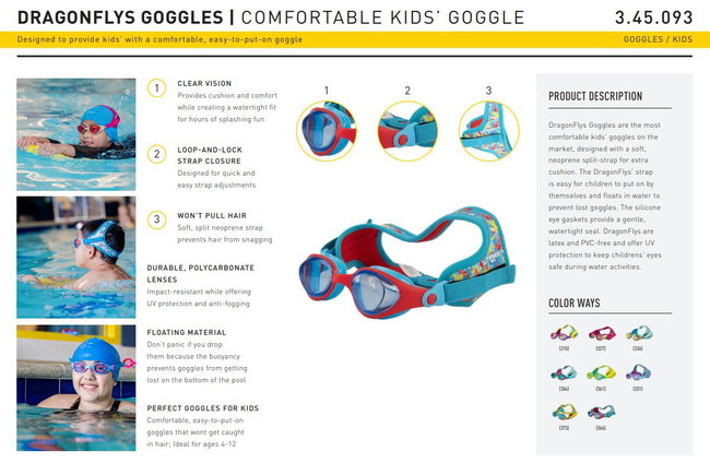 Finis - ochelari inot pentru copii DragonFlys - albastru deschis rosu crab