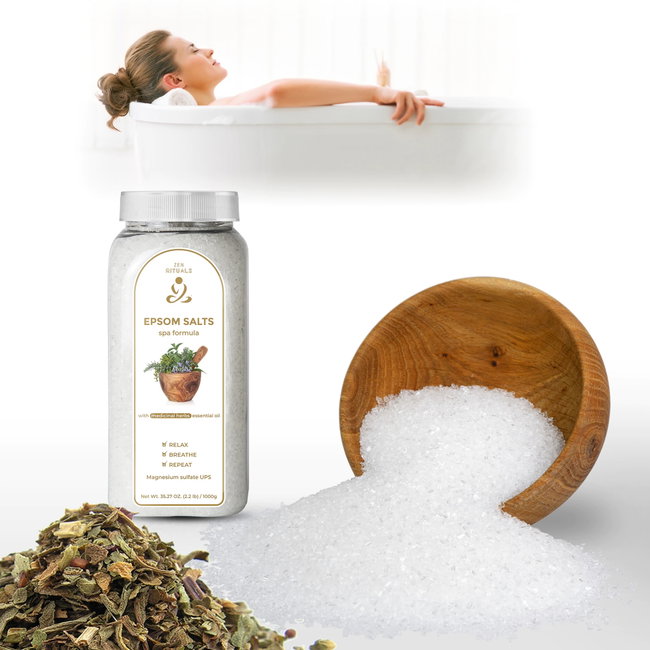 Zen Rituals - set 3 cutii sare de baie cu uleiuri esentiale (aroma lavanda, ylang ylang si plante medicinale) - 3 x 1kg