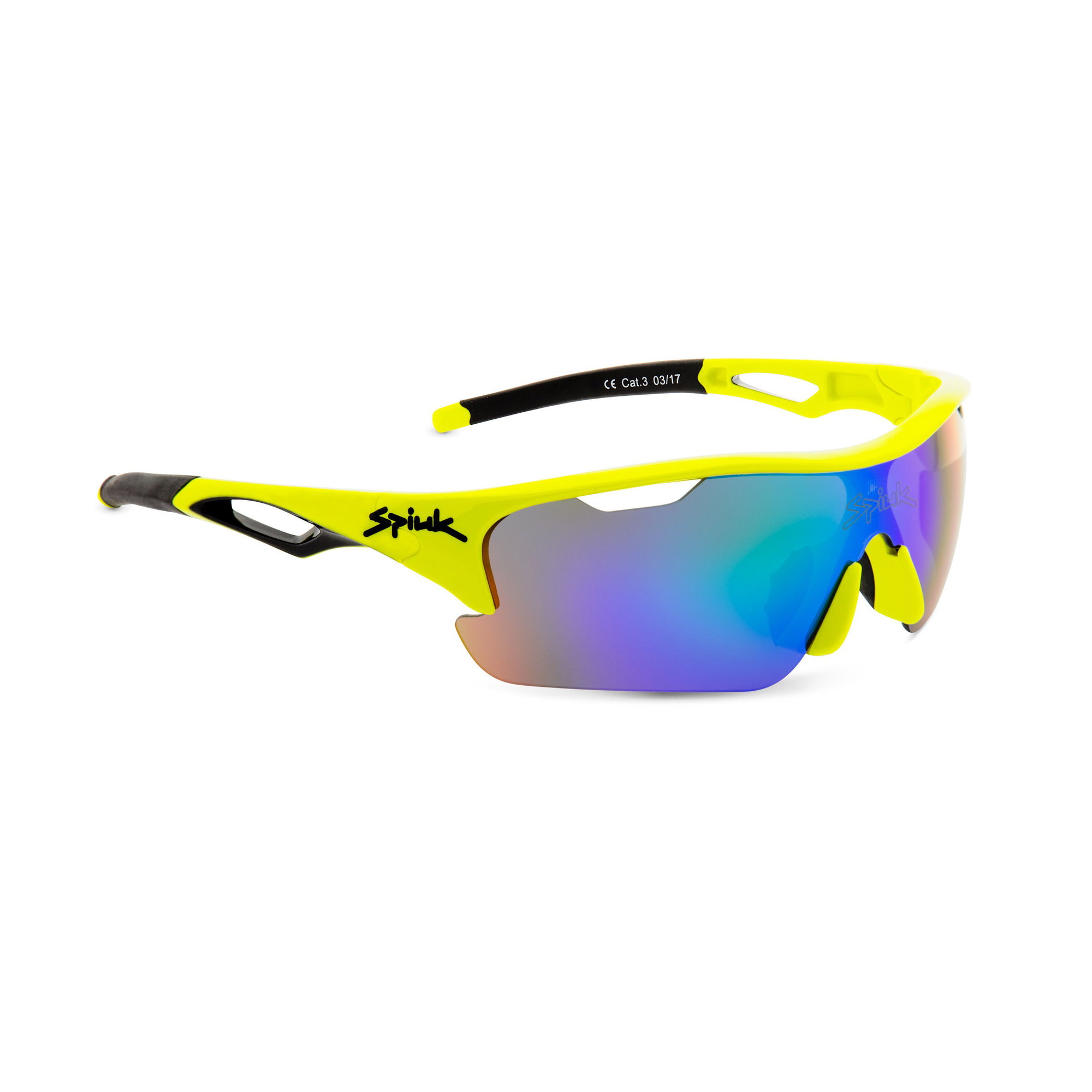 Sunglasses Spiuk - ochelari soare sport Jifter, 3 lentile de schimb transparent, portocaliu si verde oglinda - rama galbena neagra