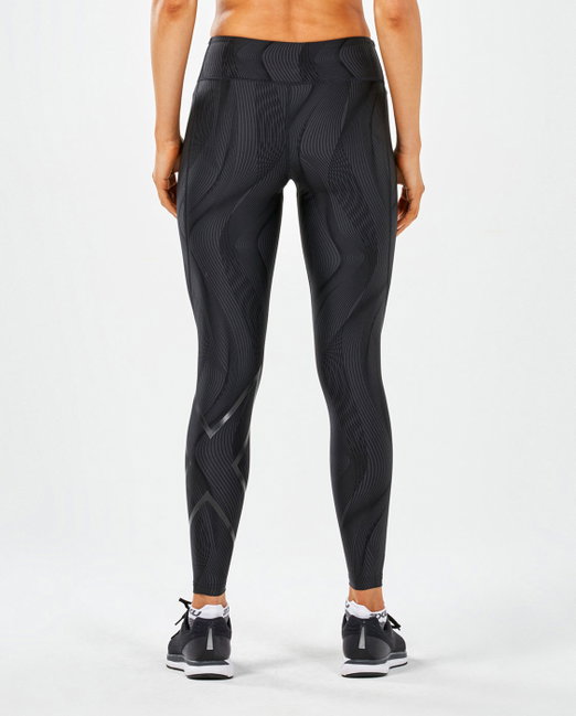 2XU - Colanti de compresie pentru femei Mid-Rise Print Compression Tights - negru gri