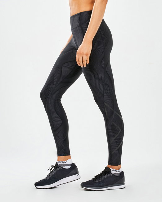 2XU - Colanti de compresie pentru femei Mid-Rise Print Compression Tights - negru gri