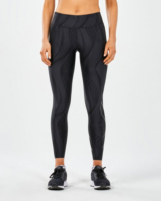 2XU - Colanti de compresie pentru femei Mid-Rise Print Compression Tights - negru gri