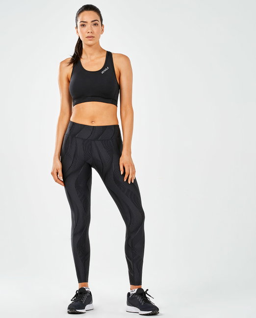 2XU - Colanti de compresie pentru femei Mid-Rise Print Compression Tights - negru gri