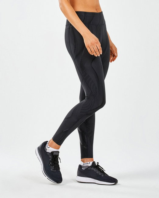 2XU - Colanti de compresie pentru femei Mid-Rise Print Compression Tights - negru gri