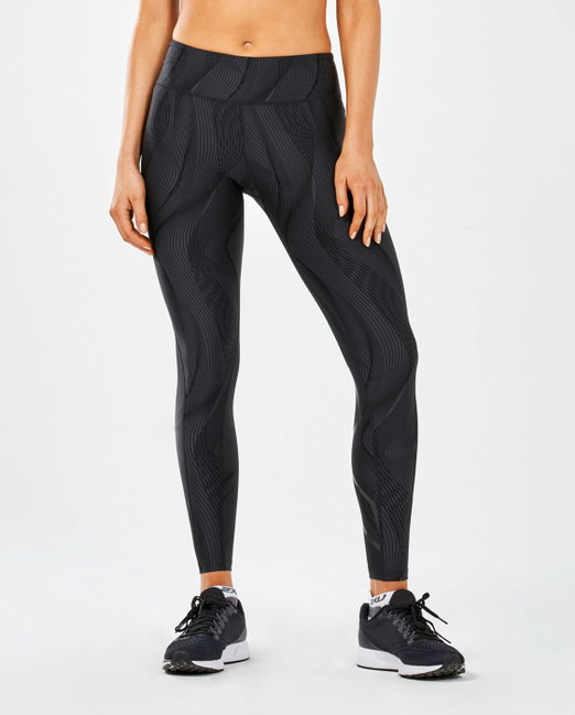 2XU - Colanti de compresie pentru femei Mid-Rise Print Compression Tights - negru gri