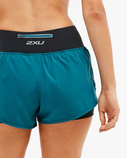 2XU - Pantaloni scurti de alergare pentru femei XVENT 3" Layer Short - verde teal negru