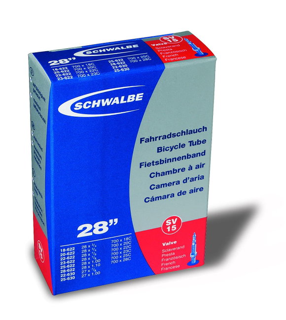 Schwalbe - camera bicicleta 28" - SV15 - 28x0.75 -> 28x0.90 - 18-622 -> 25-630 - 700x18c -> 700x28c - valva presta 50 mm