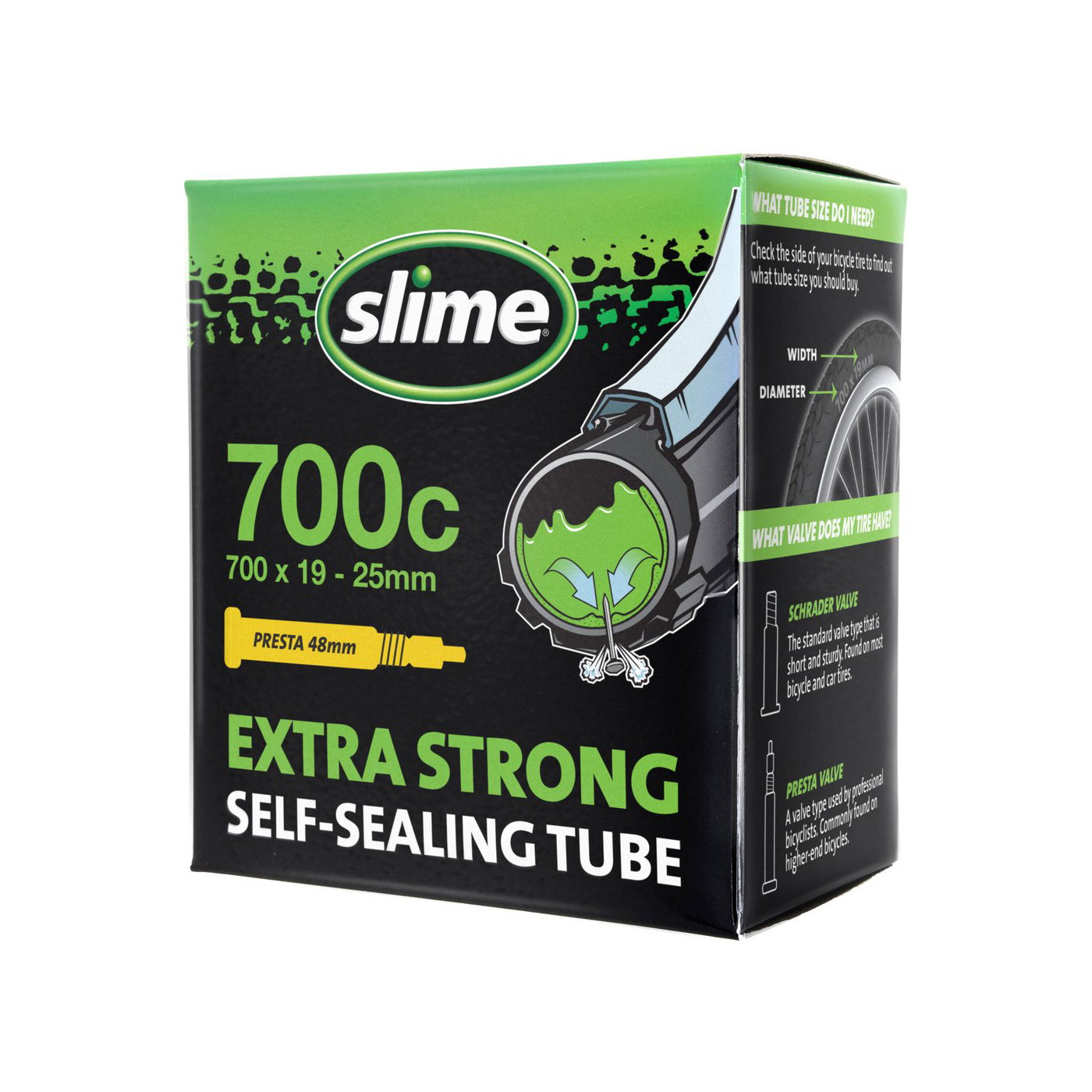 Bicycle Tubes Slime - camera bicicleta 28" cu solutie antipana - 700x19C-> 700x25C - 19-622-> 25-622 - valva presta 48mm
