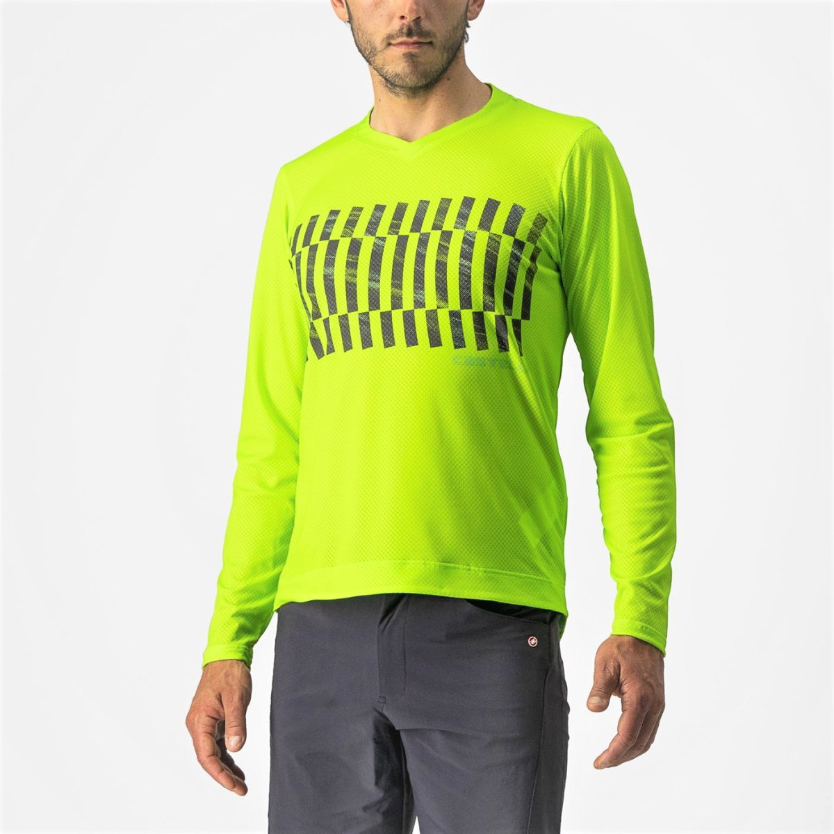 Castelli Castelli - tricou ciclism pentru barbati, maneca lunga Trail Tech LS Tee jersey - galben electric fluo lime negru