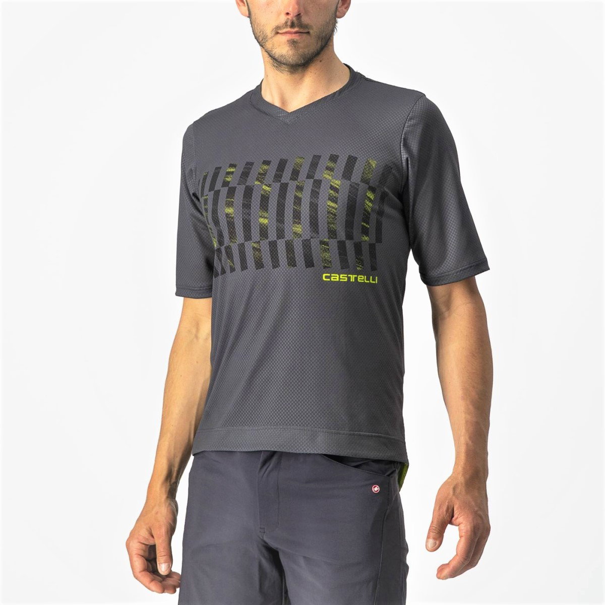 Bicycle Jerseys Castelli - tricou ciclism pentru barbati, maneca scurta Trail tech tee - antracit galben fluo
