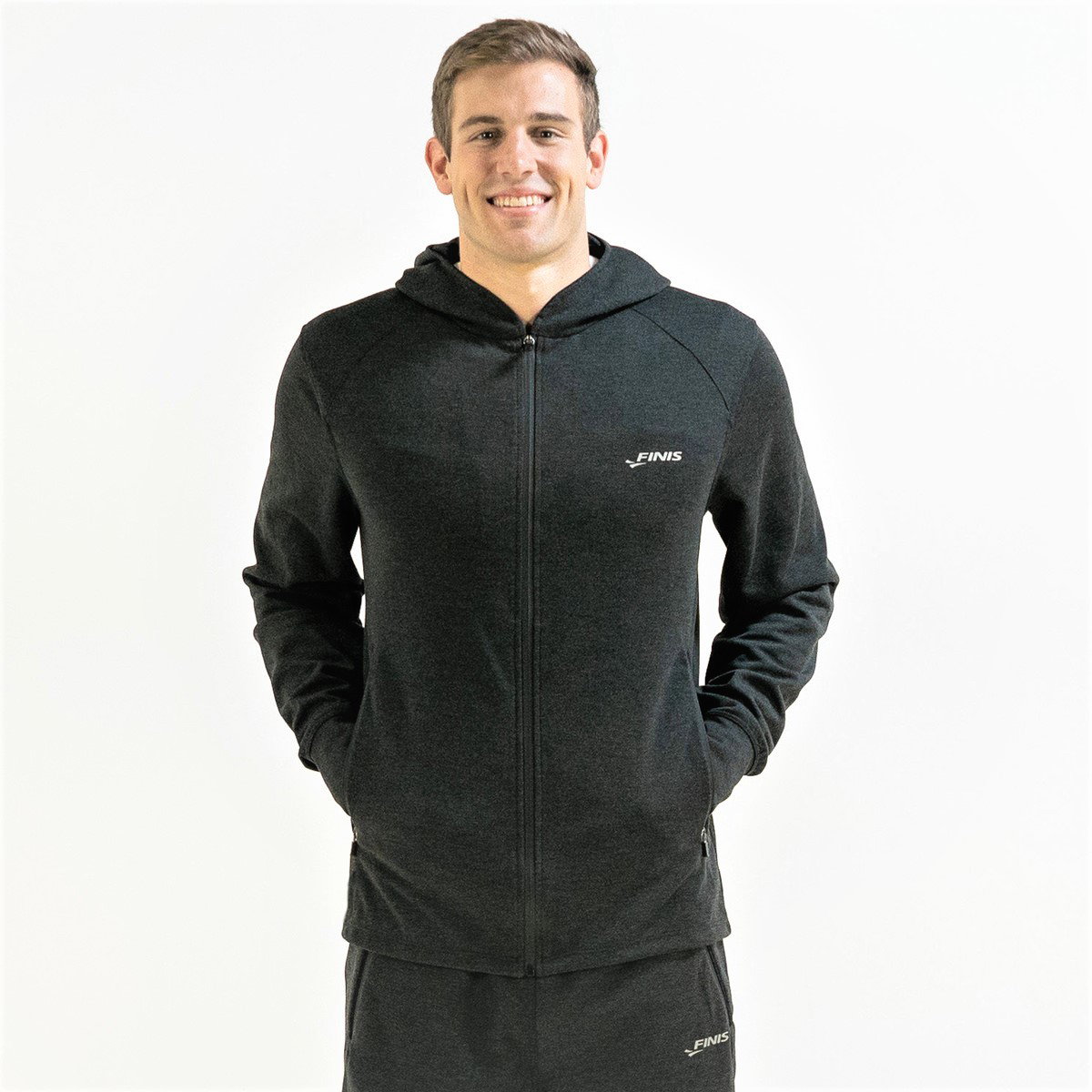 Finis Finis - hanorac bumbac cu fermoar pentru barbati Tech Jacket Mens - negru