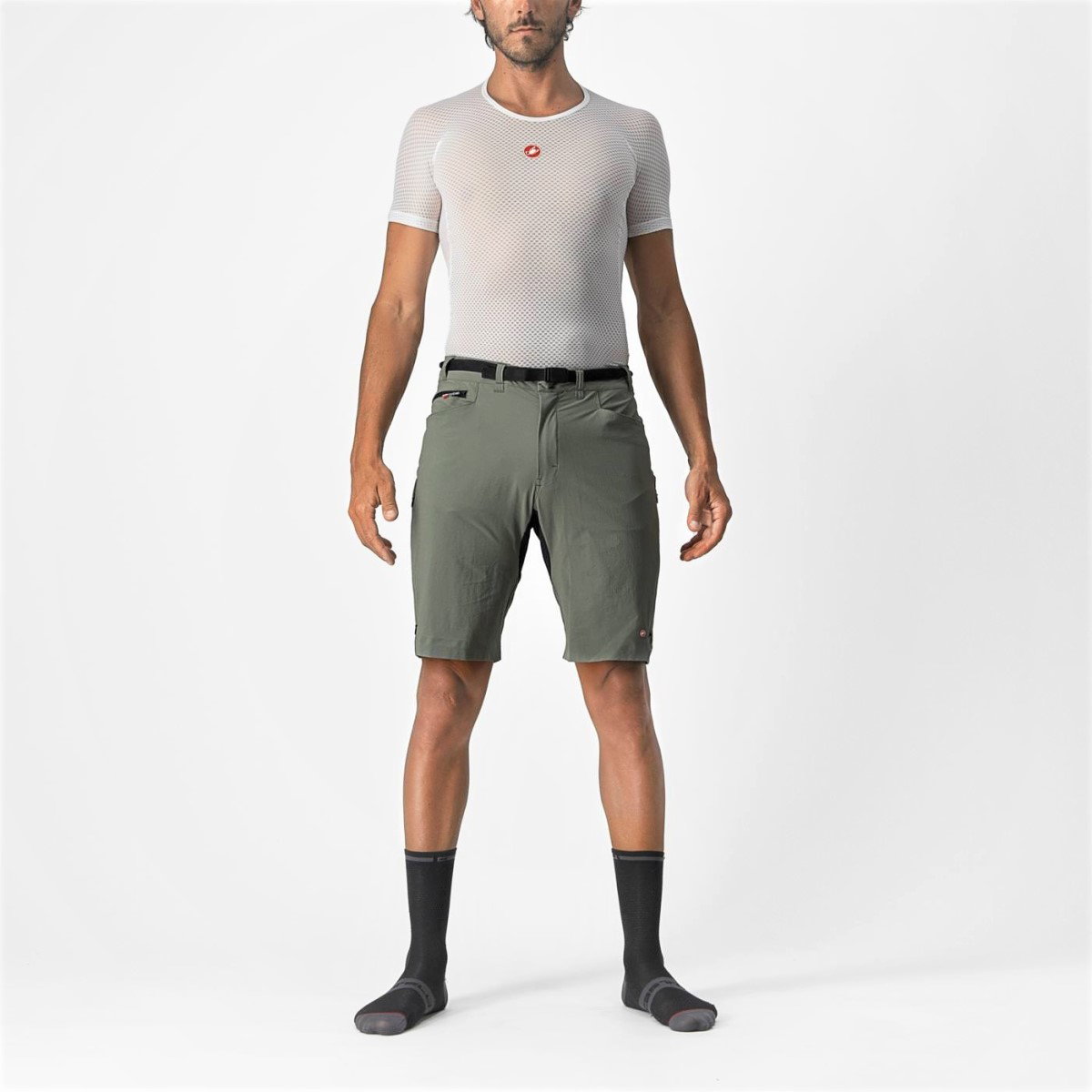 Castelli Castelli - pantaloni ciclism scurti si largi pentru barbati Unlimited Trail Baggy Short - verde army padure negru