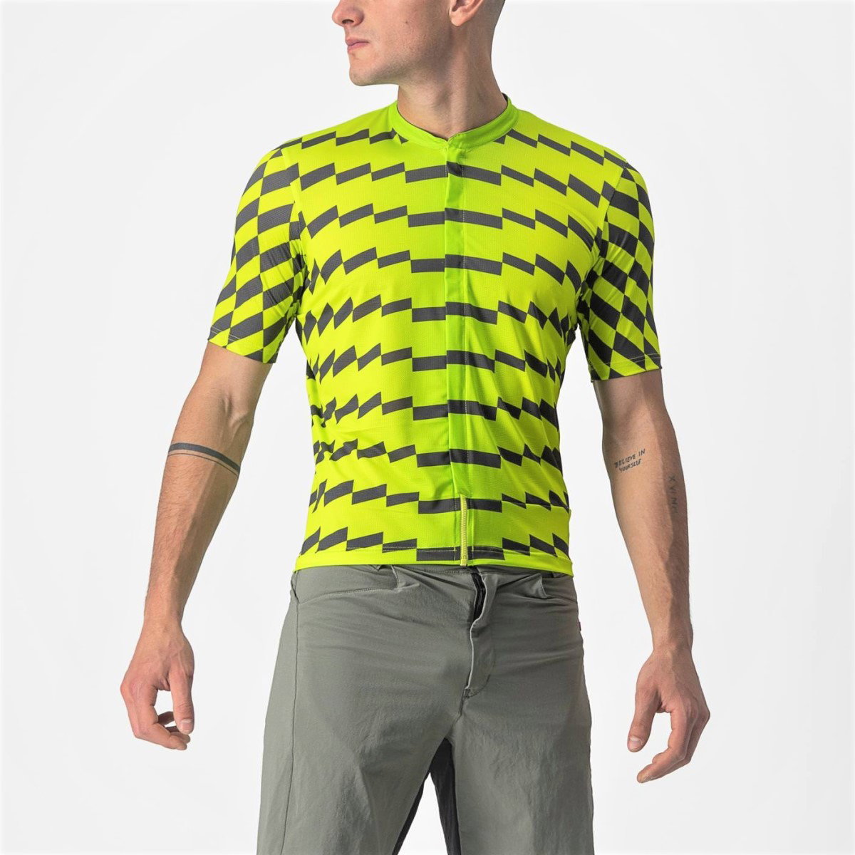 Castelli Castelli - tricou pentru ciclism cu maneca scurta Unlimited Sterrato Jersey - verde electric lime gri inchis