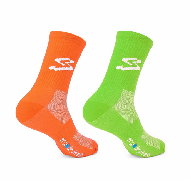 Spiuk - Set sosete ciclism lungi TOP TEN LONG 2 PACK - verde portocaliu intens