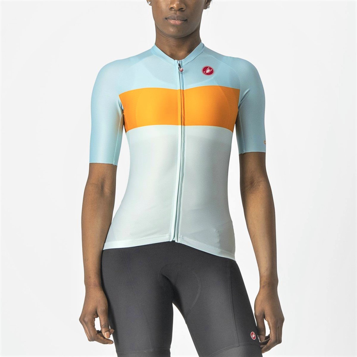Castelli Castelli - tricou ciclism pentru femei, maneca scurta Aero Pro jersey - albastru deschis bleu portocaliu