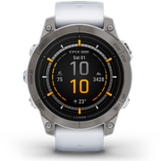 Garmin - epix Pro 47mm Gen 2 Sapphire smartwatch premium AMOLED - ramă din titanium si curea din silicon albă