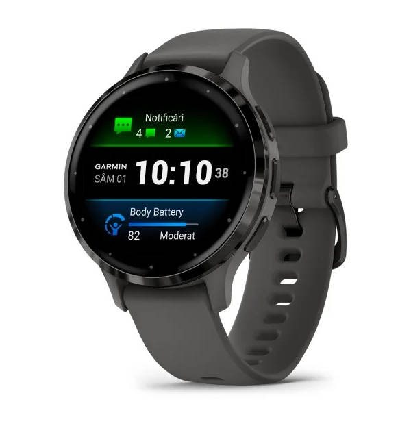 Watches Garmin - Venu 3s smartwatch cu GPS și AMOLED - ramă slate din oţel inoxidabil şi carcasă pebble gray şi brăţară din silicon