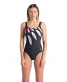 Arena - costum inot femei intreg - Logotype Swimsuit Single Shoulder - White Multi-Black