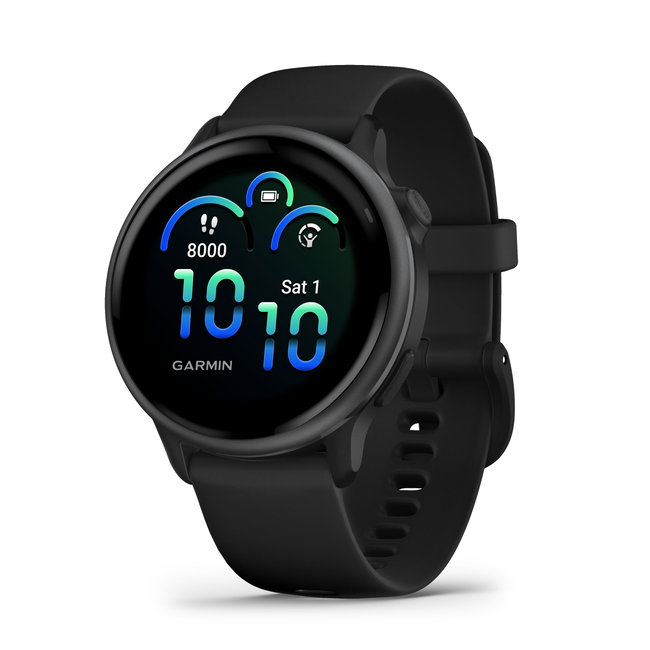 Garmin - vivoactive 6 smartwatch cu GPS și AMOLED - ramă gri slate din aluminiu - carcasă neagră şi bratara din silicon