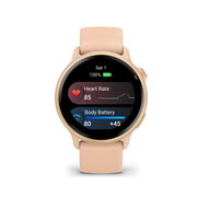 Garmin - vivoactive 6 smartwatch cu GPS și AMOLED - ramă și carcasă roz Metallic Pink Dawn - bratara din silicon roz Pink Dawn