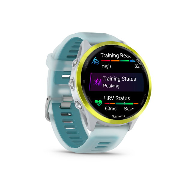 Garmin Forerunner 570 - 47mm - ceas multisport cu GPS si AMOLED - alb Amp Yellow Aluminium with Translucent Whitestone | Turquoise Band