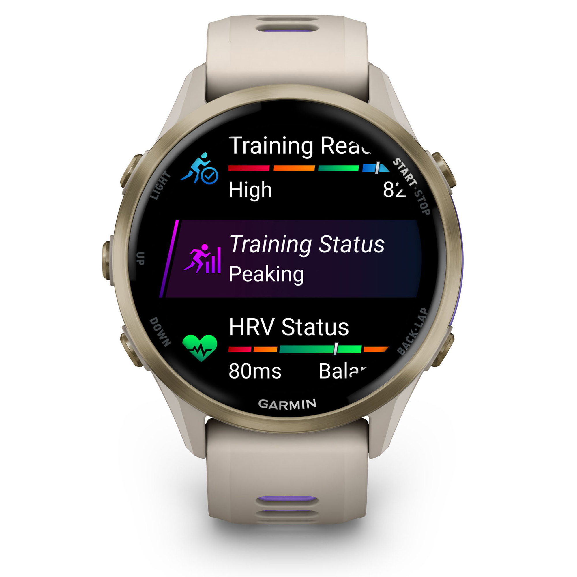 maximag cardio Garmin Forerunner 970 AMOLED Titan Sapphire - Smartwatch multisport auriu crem