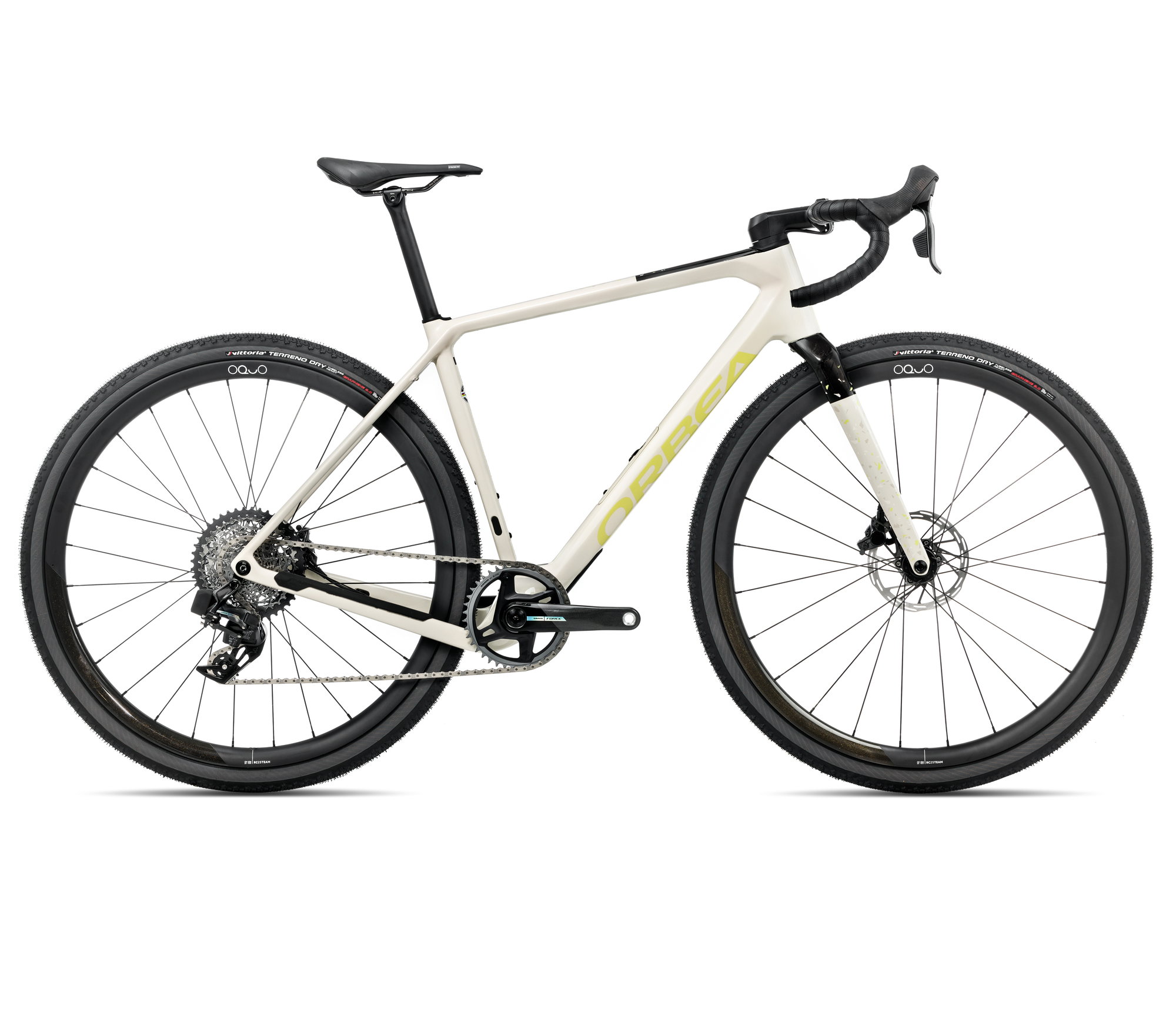 Orbea Bicicletă gravel Orbea TERRA M21eTEAM 1X - Ivory White | Spicy Lime (Gloss)