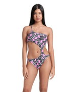 Arena - costum inot femei intreg - Logotype Swimsuit Single Shoulder - White Multi-Black