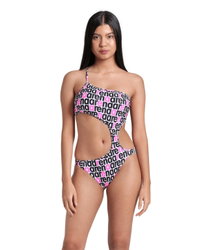 Arena - costum inot femei intreg - Logotype Swimsuit Single Shoulder - White Multi-Black