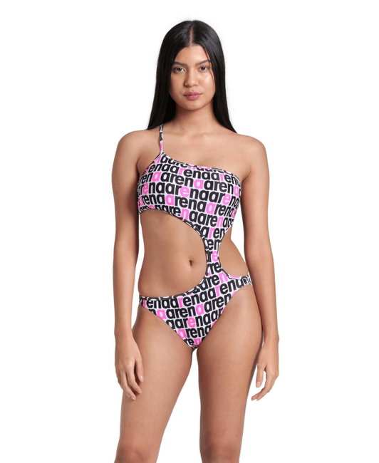 Arena - costum inot femei intreg - Logotype Swimsuit Single Shoulder - White Multi-Black