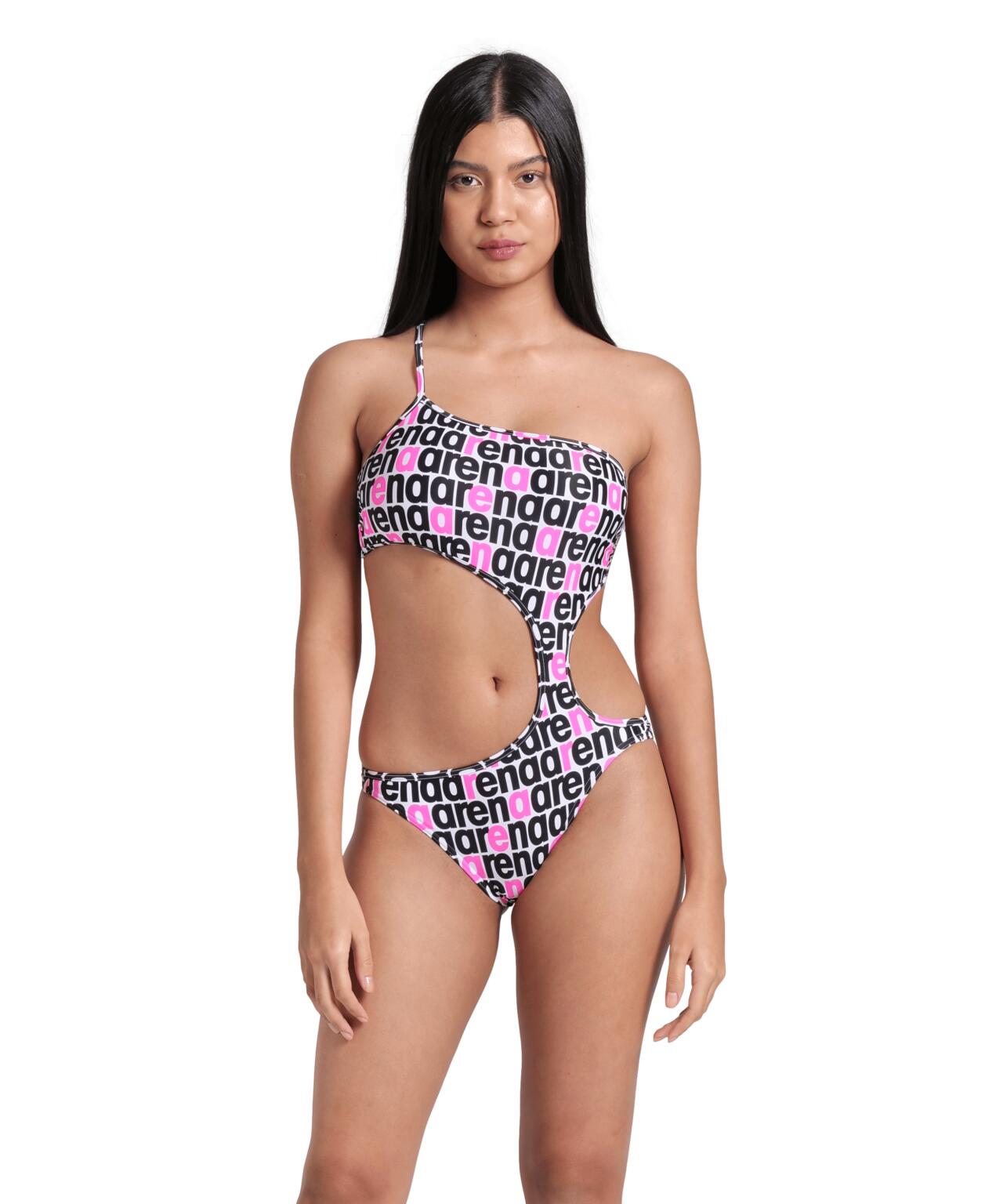 Arena Arena - costum inot femei intreg - Logotype Swimsuit Single Shoulder - White Multi-Black