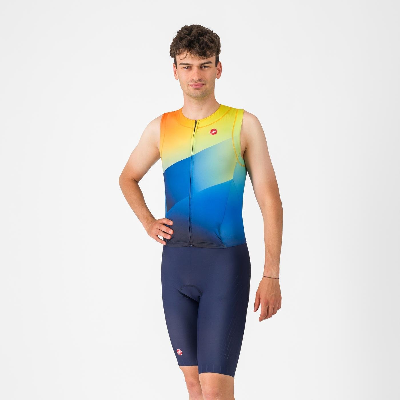 Castelli Castelli - costum triatlon fara maneci - Free Sanremo 3 Suit Sleeveless - albastru belgian | portocaliu