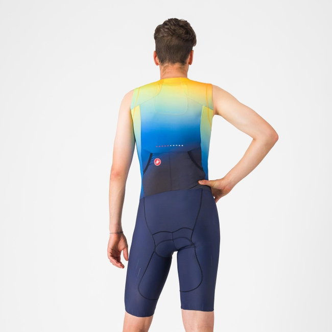 Castelli - costum triatlon fara maneci - Free Sanremo 3 Suit Sleeveless - albastru belgian | portocaliu