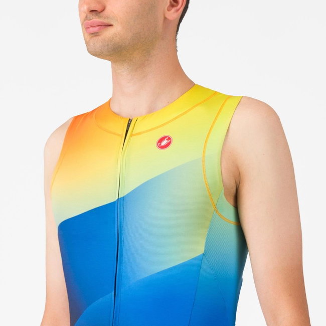 Castelli - costum triatlon fara maneci - Free Sanremo 3 Suit Sleeveless - albastru belgian | portocaliu