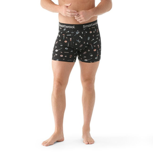 Smartwool - boxer merino - Merino Print Boxer Brief Boxed - Negru