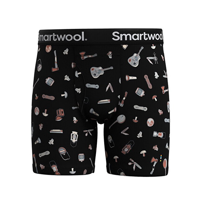 Smartwool - boxer merino - Merino Print Boxer Brief Boxed - Negru