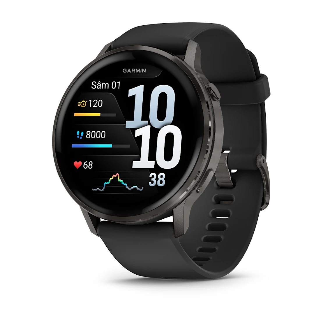 Watches Garmin - Venu 4 45mm smartwatch cu GPS și AMOLED - Gri ardezie cu Curea din silicon negru