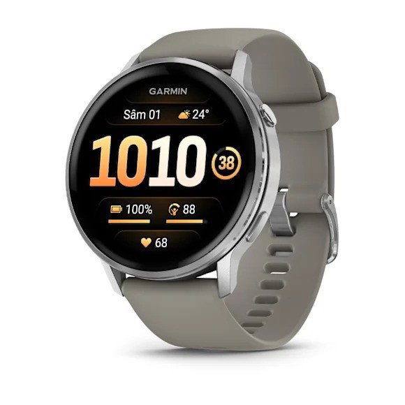 Watches Garmin - Venu 4 45mm smartwatch cu GPS și AMOLED - Silver cu curea de silicon Silver Gray